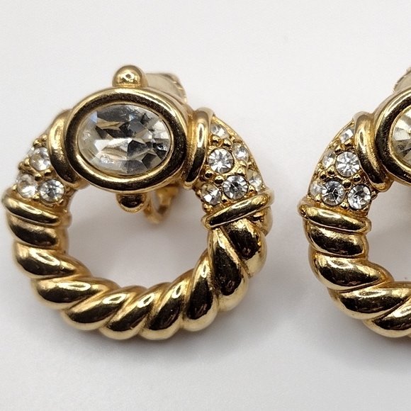 Swarovski Clip Earrings Gold Tone and Clear Crystals - Picture 6 of 7